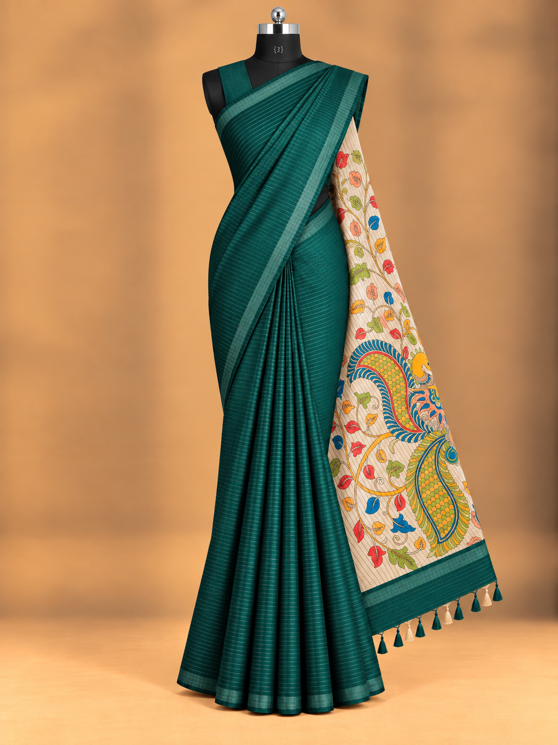 Checked Kalamkari Design Saree