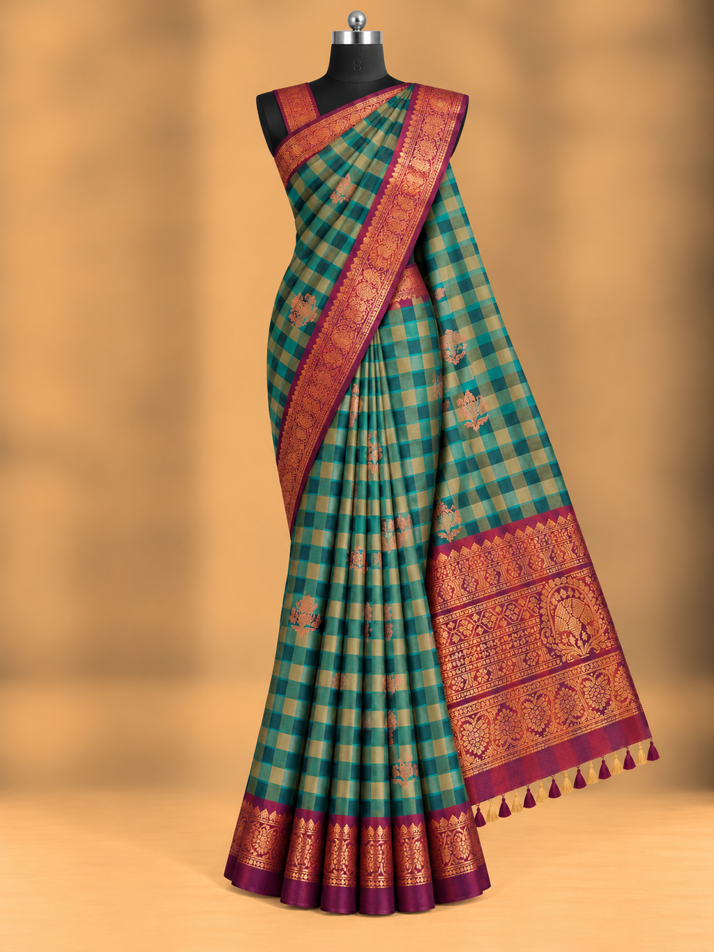 PREMIUM CHECKERED ZARI WORK SAREE COLLECTION