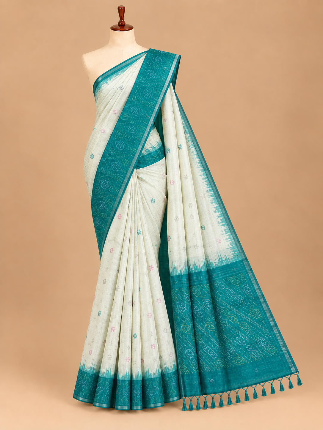 Elegant Off-White Semi Tussar Silkworm Saree - SS061