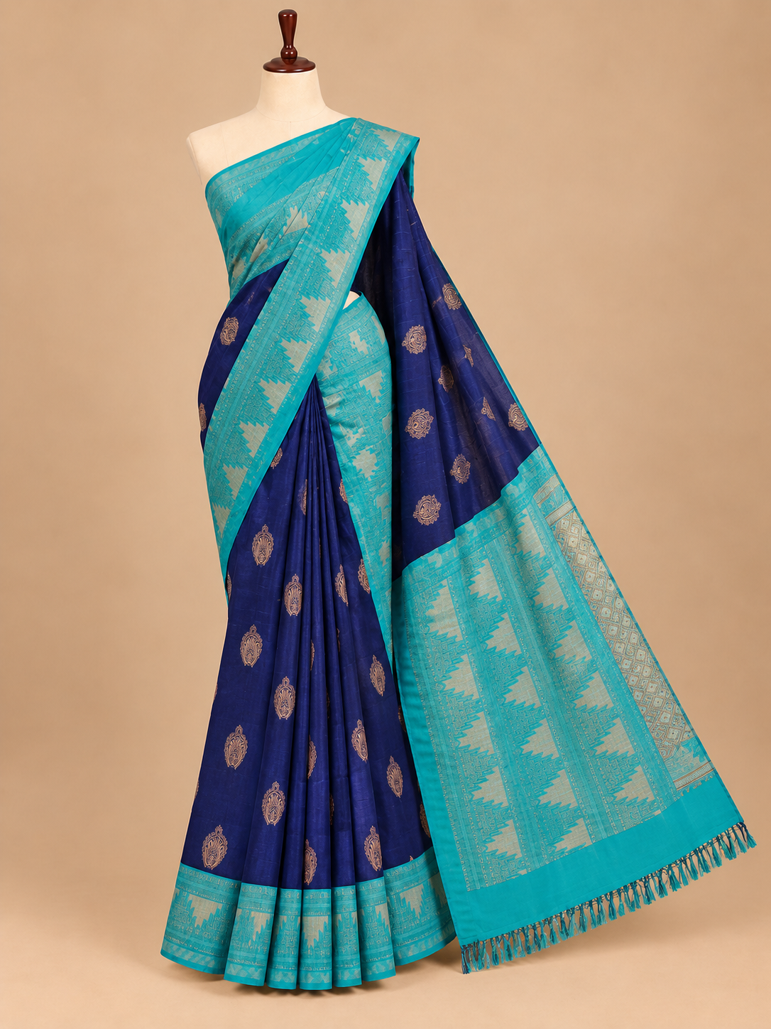 Elegantes marineblaues Semi-Tussar-Seiden-Sari - SS061