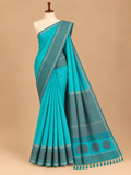 Elegant Turquoise Semi Tussar Silkworm Saree - SS061