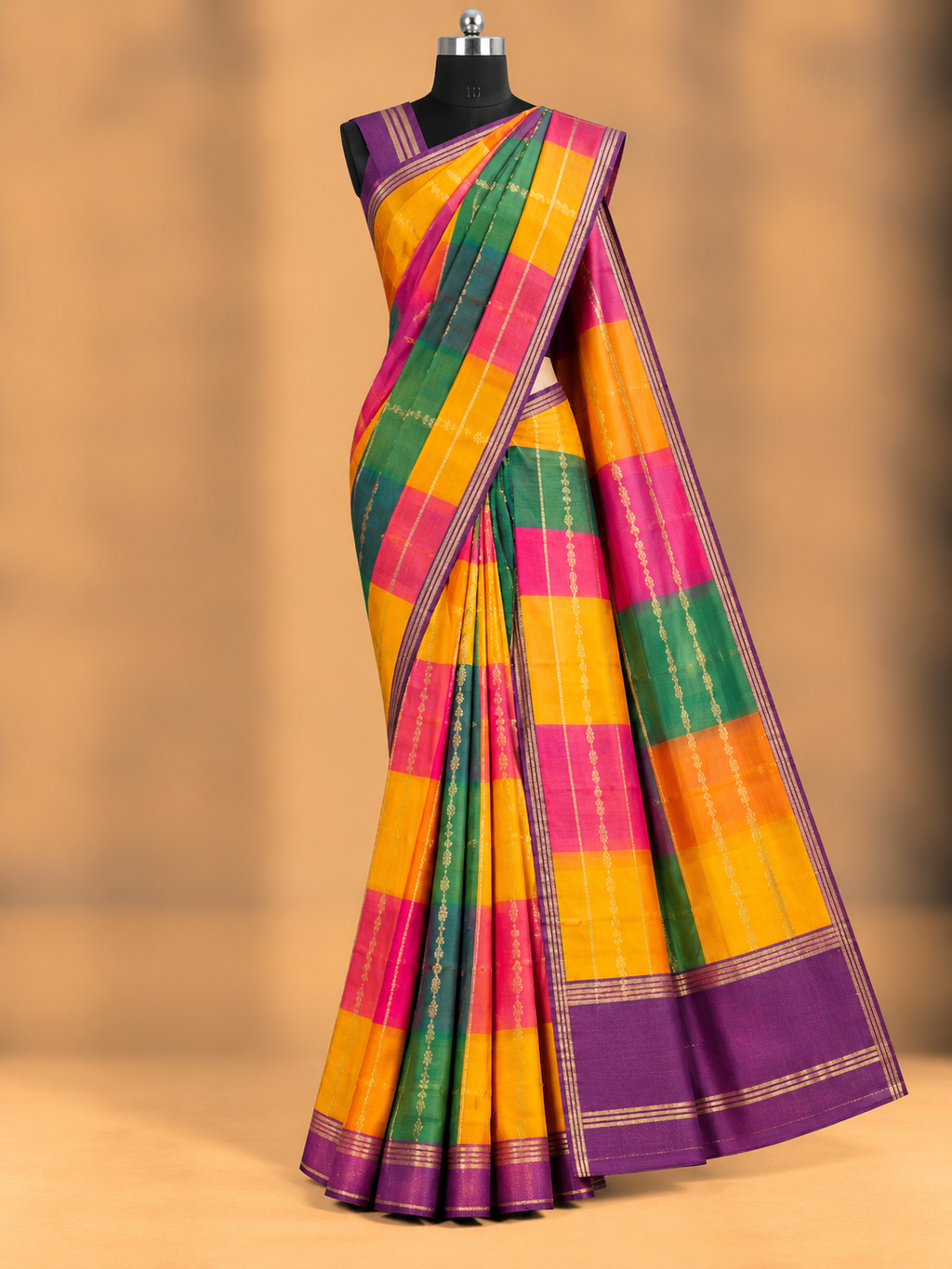 Checked Semi Silk With Vairasoosi Pattren Madras Checks