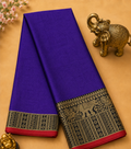 Elegant Violet Narayanpet Plain Silk Cotton Saree with Big Woven Zari Border