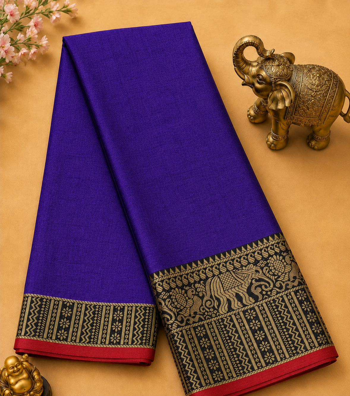 Elegant Violet Narayanpet Plain Silk Cotton Saree with Big Woven Zari Border