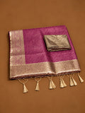 Premium Purple Soft Tissue Silk Saree with Antique Gold Zari Floral Border - TS046