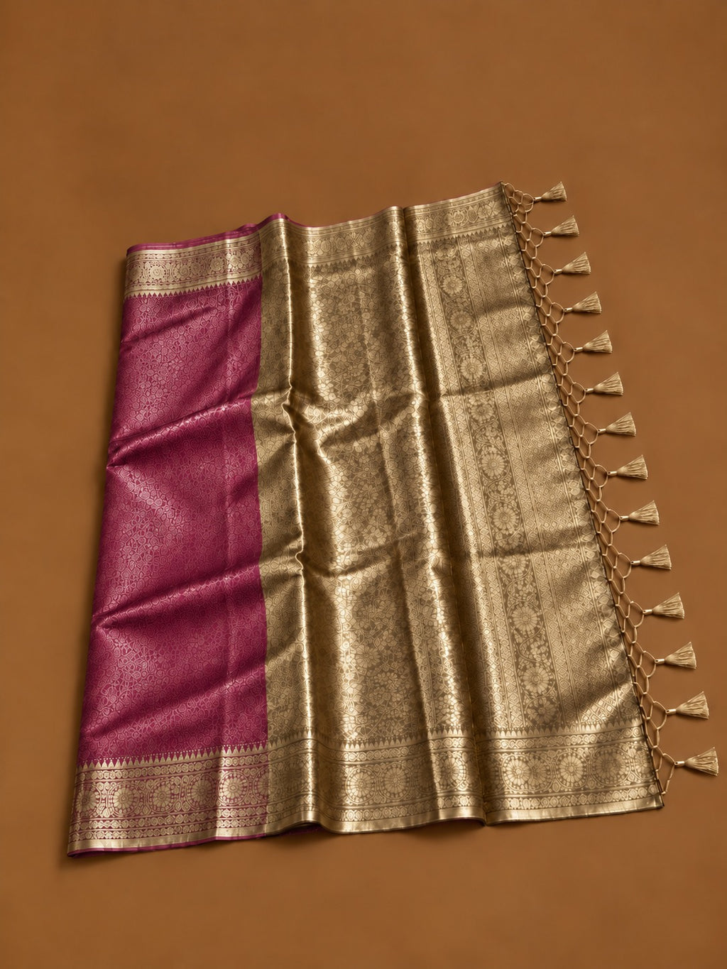 Premium Purple Soft Tissue Silk Saree with Antique Gold Zari Floral Border - TS046