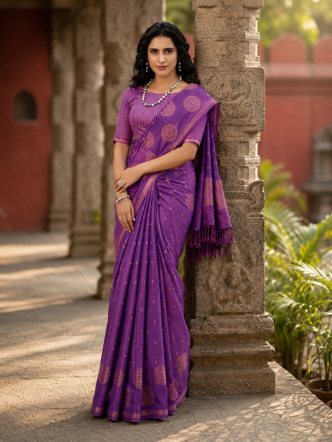 Elegant Purple Semi Tussar Silk Saree with Contrast Border