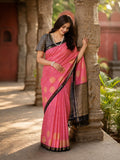 Elegant Pink Semi Tussar Silk Saree with Contrast Border