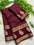 Redolent Deep Maroon Viscose Georgette Small Checks Fancy Saree - MC032