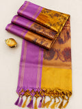 Ornate Mustard Bronze Ikat Pattern Pochampally Soft Silk Cotton Saree - PM033