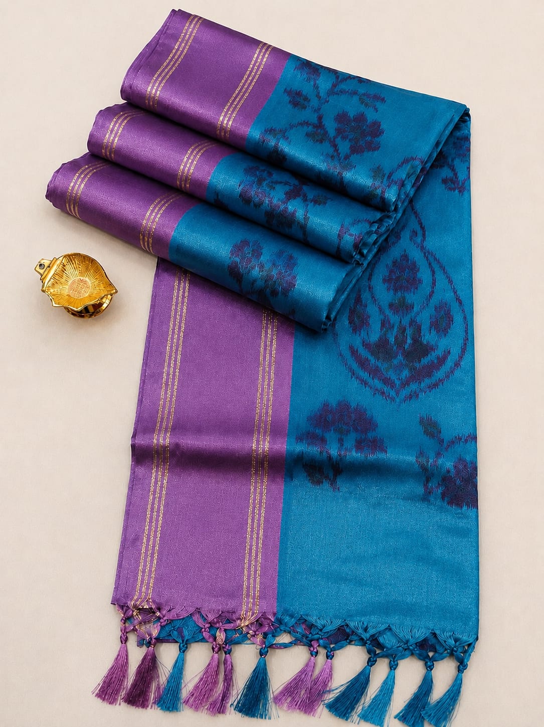 Ornate Teal Blue Ikat Pattern Pochampally Soft Silk Cotton Saree - PM033