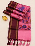 Ornate Hot Pink Ikat Pattern Pochampally Soft Silk Cotton Saree - PM033
