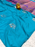 Premium Peacock Blue & Green Double-Tone Soft Silk Meenakari Zari Saree - SS038