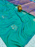 Premium Emerald Green Double-Tone Soft Silk Meenakari Zari Saree - SS038
