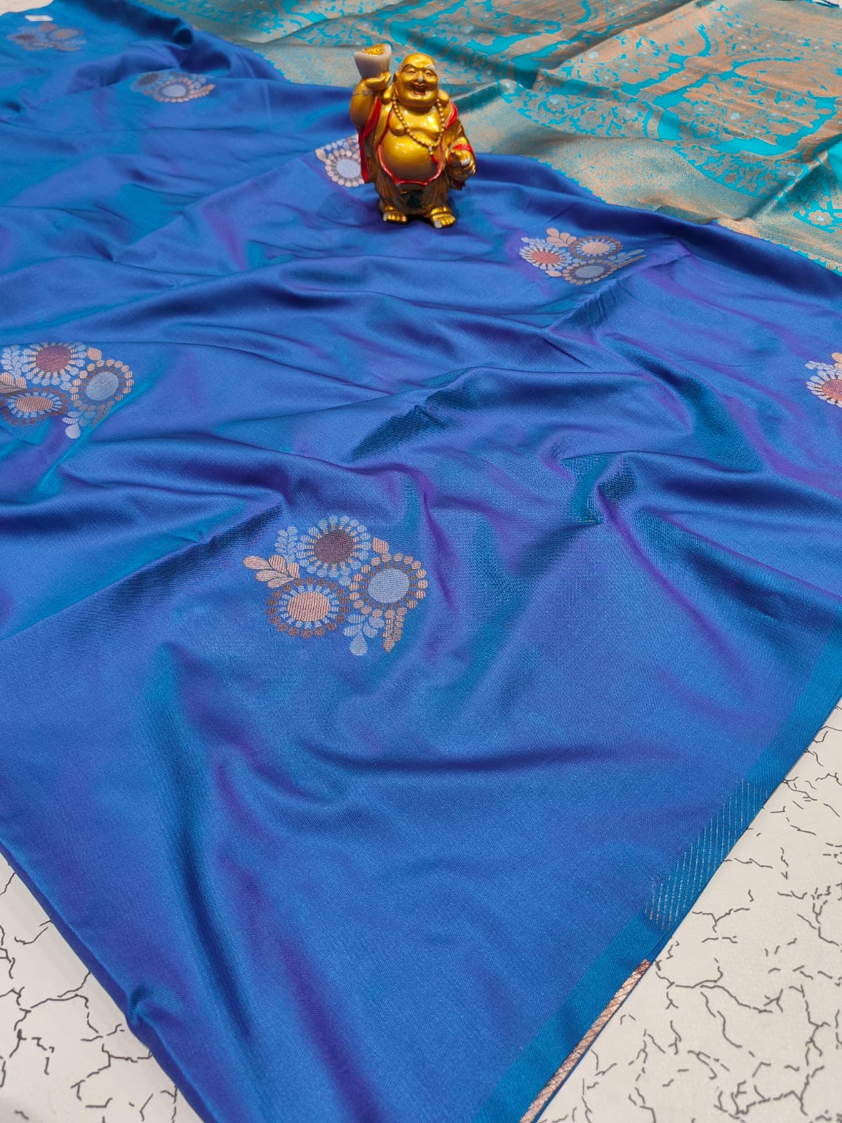 Premium Royal Blue Double-Tone Soft Silk Meenakari Zari Saree - SS038