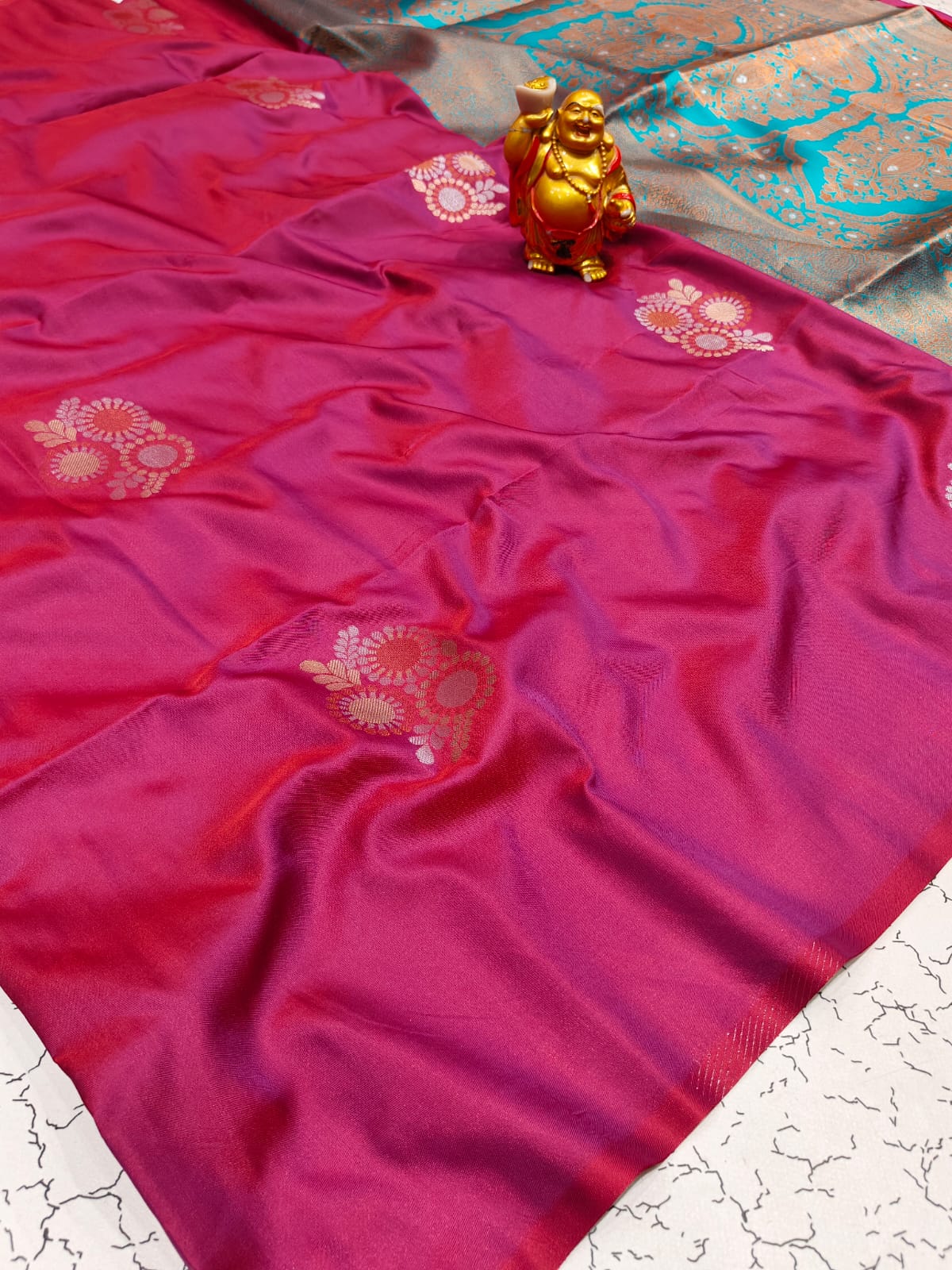 Premium Magenta Double-Tone Soft Silk Meenakari Zari Saree - SS038