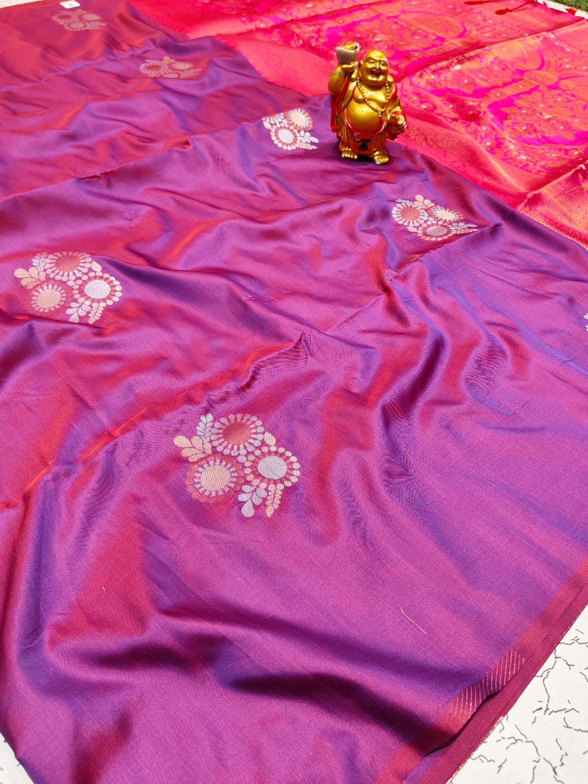 Premium Purple Double-Tone Soft Silk Meenakari Zari Saree - SS038
