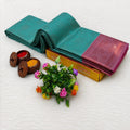 Premium Teal Self-Design Jacquard Art Soft Silk Saree - MS040