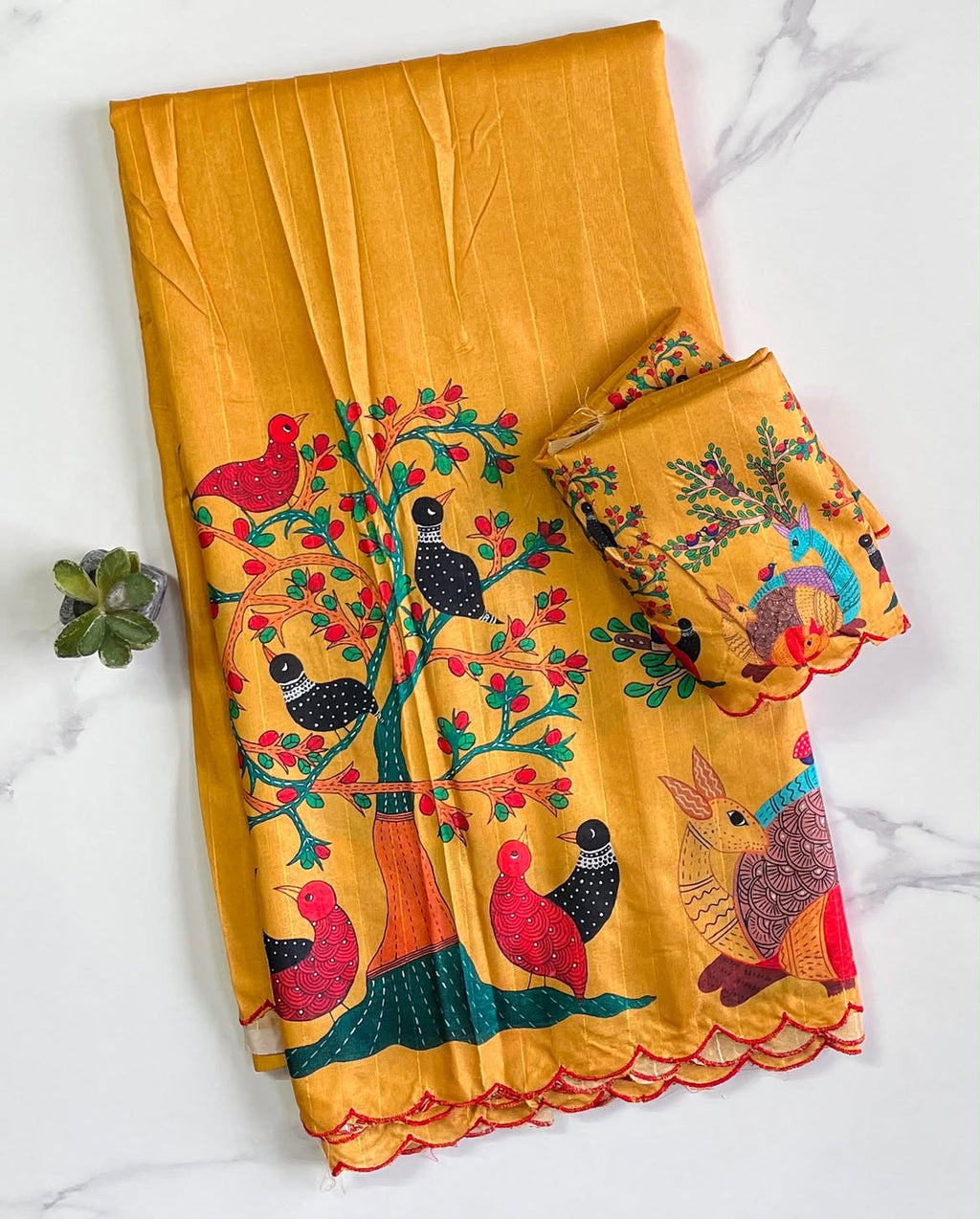 Beautiful Lightweight Yellow Kalamkari Tussar Saree - KT049
