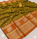 Premium Olive Green All-Over Zari Banarasi Soft Silk Saree - BS042