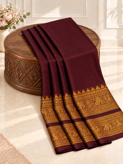 Beautiful Coffee Brown Kanchi Style Retta Betta Cotton Saree - CB074 - Pre-Booking Order