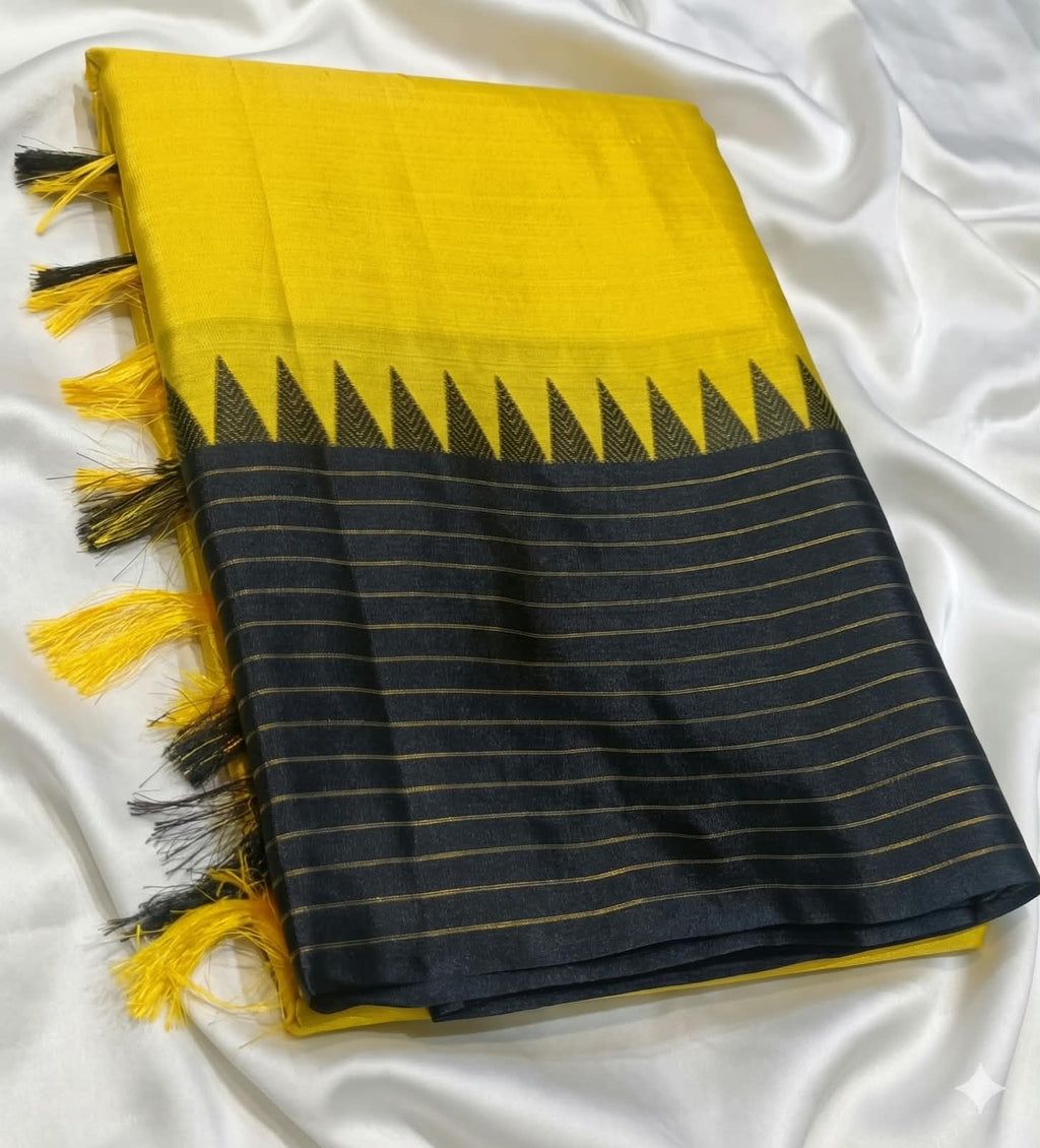 Banarasi Katan Silk Saree Yellow With Black