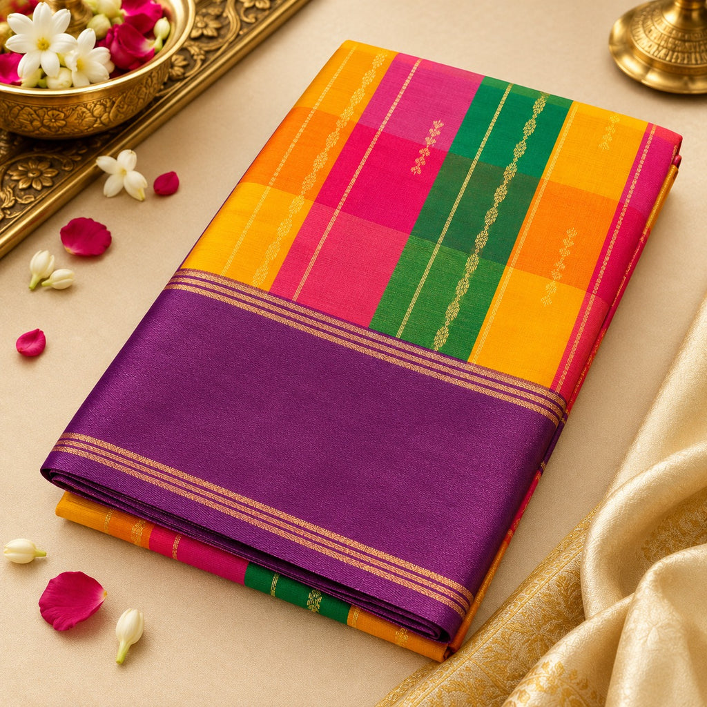 Checked Semi Silk With Vairasoosi Pattren Madras Checks