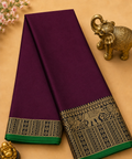 Elegant Wine Narayanpet Plain Silk Cotton Saree with Big Woven Zari Border