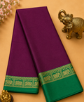 Elegant Wine Narayanpet Plain Silk Cotton Saree with Small Woven Zari Border