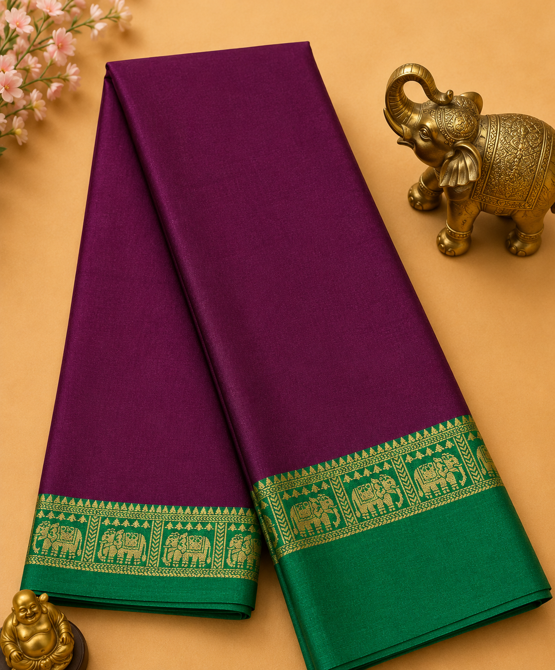Elegant Wine Narayanpet Plain Silk Cotton Saree with Small Woven Zari Border