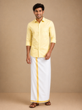 Men's Yellow Cotton Dhoti with Matching Colour Shirt Set - MMS028