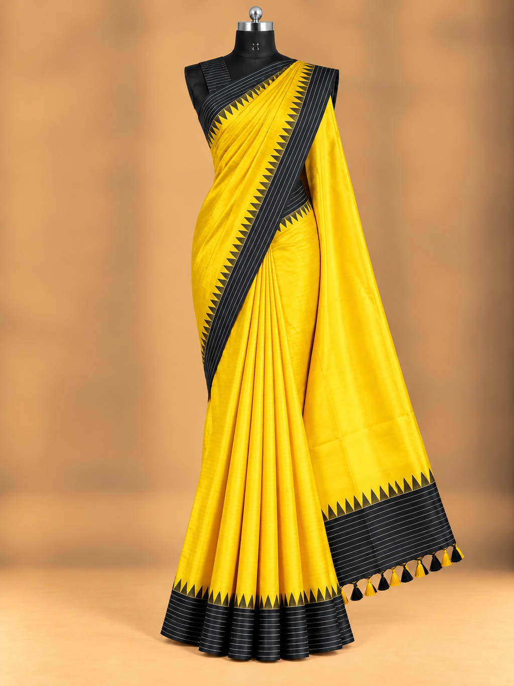 Banarasi Katan Silk Saree Yellow With Black